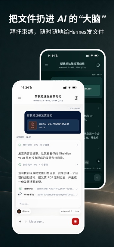 在聊天中向 Hermes 发送文件